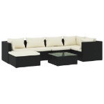 Set Divani da Giardino 7 pz con Cuscini in Polyrattan Nero