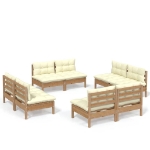 Set Divani da Giardino 8 pz con Cuscini Crema in Legno di Pino