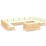 Set Divani da Giardino 12 pz con Cuscini Crema Massello di Pino