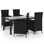 Set da Pranzo da Giardino 5 pz con Cuscini in Polyrattan Nero