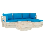 Set Divani da Giardino su Pallet 5 pz con Cuscini Legno Abete