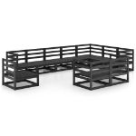 Set Divani da Giardino 10 pz Nero in Legno Massello di Pino