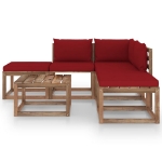 Set Salotto da Giardino 6 pz con Cuscini Rosso Vino