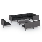 Set Divani da Giardino 9 pz con Cuscini Polyrattan Grigio Scuro