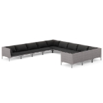 Divani da Giardino 11 pz con Cuscini in Polyrattan Grigio Scuro