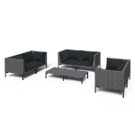 Set Divani Giardino 7 pz con Cuscini in Polyrattan Grigio Scuro