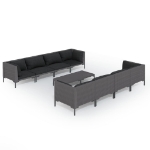 Set Divani da Giardino 9 pz con Cuscini Polyrattan Grigio Scuro