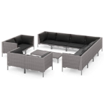 Set Divani da Giardino 12pz con Cuscini Polyrattan Grigio Scuro