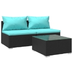 Set Divani da Giardino 3 pz con Cuscini in Polyrattan Nero