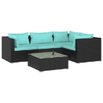 Set Salotto da Giardino 5 pz con Cuscini in Polyrattan Nero