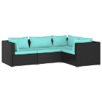 Set Divani da Giardino 4 pz con Cuscini in Polyrattan Nero