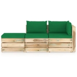 Set Salotto da Giardino con Cuscini 3 pz Legno Impregnato Verde