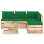 Set Salotto da Giardino con Cuscini 6 pz Legno Impregnato Verde