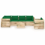 Set Divani da Giardino con Cuscini 7 pz Legno Impregnato Verde