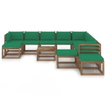 Set Divani da Giardino 12 pz con Cuscini Verdi