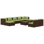 Set Divani da Giardino 10 pz con Cuscini in Polyrattan Marrone