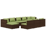 Set Divani da Giardino 10 pz con Cuscini in Polyrattan Marrone