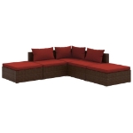 Set Divani da Giardino 5 pz con Cuscini in Polyrattan Marrone