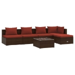 Set Divani da Giardino 6 pz con Cuscini in Polyrattan Marrone