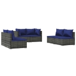 Set Divani da Giardino 6 pz con Cuscini in Polyrattan Grigio