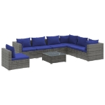 Set Divani da Giardino 8 pz con Cuscini in Polyrattan Grigio