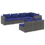 Set Divani da Giardino 7 pz con Cuscini in Polyrattan Grigio