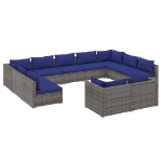 Set Divani da Giardino 11 pz con Cuscini in Polyrattan Grigio