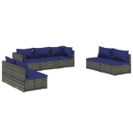 Set Divani da Giardino 7 pz con Cuscini in Polyrattan Grigio