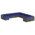 Set Divani da Giardino 11 pz con Cuscini in Polyrattan Grigio