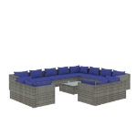 Set Divani da Giardino 13 pz con Cuscini in Polyrattan Grigio