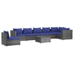 Set Divani da Giardino 8 pz con Cuscini in Polyrattan Grigio