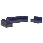 Set Divani da Giardino 8 pz con Cuscini in Polyrattan Grigio