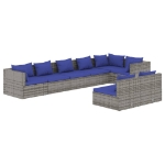 Set Divani da Giardino 8 pz con Cuscini in Polyrattan Grigio