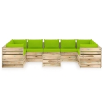 Set Divani da Giardino con Cuscini 10 pz Legno Impregnato Verde