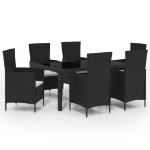 Set Mobili da Giardino 7 pz con Cuscini in Polyrattan Nero