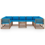 Set Salotto da Giardino 10 pz con Cuscini Blu Chiaro