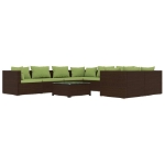 Set Divani da Giardino 9 pz con Cuscini in Polyrattan Marrone