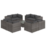 Set Divani da Giardino 9 pz con Cuscini in Polyrattan Grigio