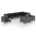 Set Divani Giardino 8 pz con Cuscini in Polyrattan Grigio Scuro