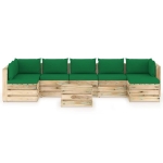 Set Salotto da Giardino con Cuscini 8 pz Legno Impregnato Verde