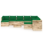 Set Divani da Giardino con Cuscini 12 pz Legno Impregnato Verde