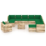 Set Divani da Giardino con Cuscini 12 pz Legno Impregnato Verde