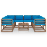 Set Divani da Giardino 9 pz con Cuscini Azzurri