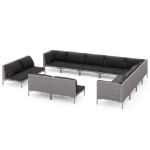 Divani da Giardino 12 pz con Cuscini in Polyrattan Grigio Scuro