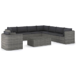 Set Divani da Giardino 9 pz con Cuscini in Polyrattan Grigio