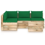 Set Divani da Giardino con Cuscini 5 pz Legno Impregnato Verde