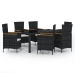 Set Mobili da Giardino 7 pz con Cuscini in Polyrattan Nero