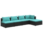 Set Divani da Giardino 5 pz con Cuscini in Polyrattan Nero