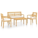 Set Divani da Giardino 4 pz con Cuscini Legno Massello di Teak