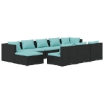 Set Divani da Giardino 10 pz con Cuscini in Polyrattan Nero